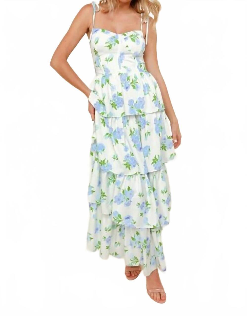 NEW KORI tiered maxi floral summer dress in ivory/blue